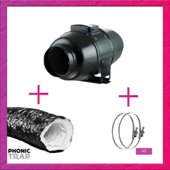 Pack Extraction Silent - Extracteur M 125mm 340m3/h - Gaine PhonicTrap 127mm - 3m - Collier de serrage 125-175mm - 1