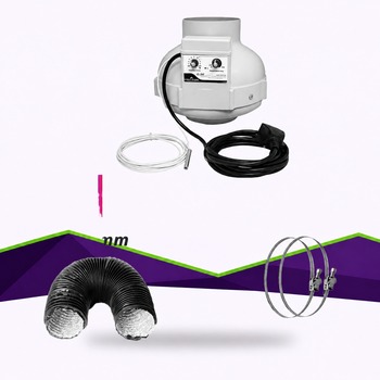Pack Extraction PK125 -TC - Extracteur PrimaKlima 125 TC - 400 m3/h - Gaine Combi 127mm - 3m - Collier de serrage 125-175mm - 1
