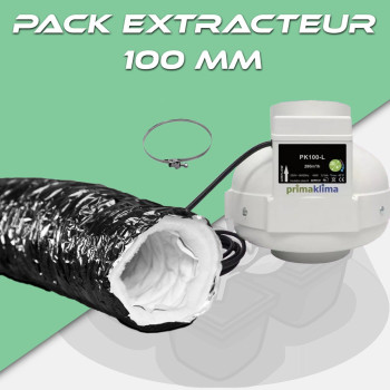 Extraktor-Paket &ndash; Prima Klima 100 mm Extraktor &ndash; 280 m3/h &ndash; 1 Geschwindigkeit + Phonic Duct 100 mm &ndash; 3 m + 1 Klemme