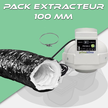 Pack Extracteur - Extracteur Prima Klima 100mm - 160/280m3/h - 2 Vitesses + Gaine Phonic 100mm - 3m + 1 collier de sérrage - 1
