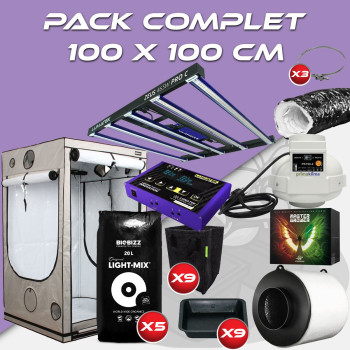 Pack complet 100x100cm – Zeus 465 Compact PRO et console - Box Q80+ 80x80x180 cm - Kit de ventilation - Pots et terreaux - 1
