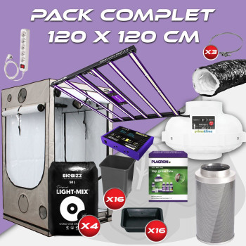 Pack complet 120x120cm – Zeus 600W PRO 2.9 et console - Box AQ 120+ 120x120x220 cm - Kit de ventilation - Pots et terreaux - 1