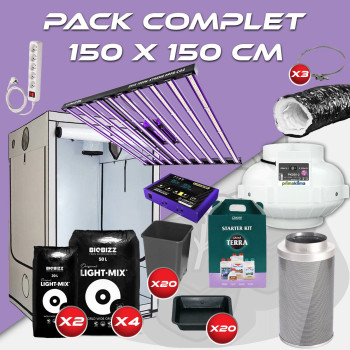 Pack complet 150x150cm – Zeus 1000W Pro XTREME PPFD CO2 et console - Box AQ 150+ - 150x150x220 cm - Kit de ventilation pots - 1