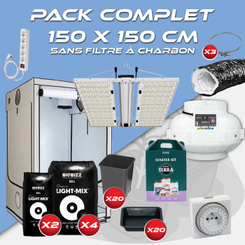 Pack complet 150x150cm – Q Max 640 - Programmateur - Box AQ 150+ - Kit ventilation sans filtre à charbon - Pots et terreaux - 1