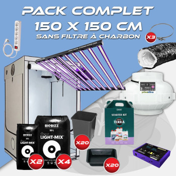 Pack complet 150x150cm – Zeus 1000W PRO 2.9 et console - Box AQ 150+ - Kit ventilation sans filtre à charbon - Pots et terreaux 
