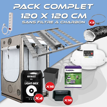 Pack complet 120x120cm – Pureled 645 - Box AQ 120+ - Kit de ventilation sans filtre à charbon - Pots et terreaux - 1
