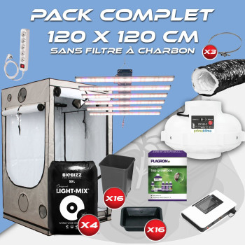 Pack complet 120x120cm – M720 et console - Box AQ 120+ - Kit de ventilation sans filtre à charbon - Pots et terreaux - 1