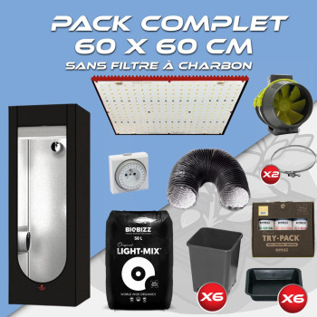 Pack complet 60x60cm –Rhino 130 Pro - Box Hydroshoot 60 - Kit de ventilation sans filtre à charbon - Pots et terreaux - 1