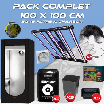 Pack complet 100x100cm – Zeus 465 - Box Hydroshoot 100 - Kit ventilation sans filtre à charbon - Pots et terreaux - 1