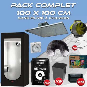 Pack complet 100x100cm – Pureled Q320 - Box hydroshoot 100 - Kit ventilation sans filtre à charbon - Pots et terreaux - 1