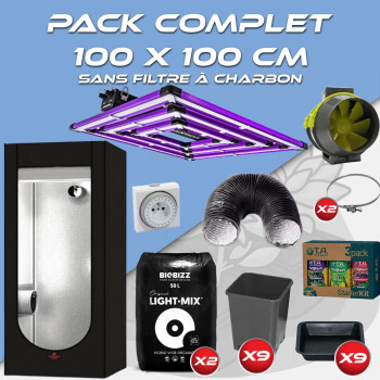 Pack complet 100x100cm – ATS 300W PRO- HydroShoot 100 - Kit ventilation sans filtre à charbon - Pots et terreaux - 1