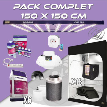 Komplettpaket 150x150cm – SpectraWild L900 PRO – Box DarkRoom 150x150x220 cm – Belüftungsset – Töpfe und Blumenerde