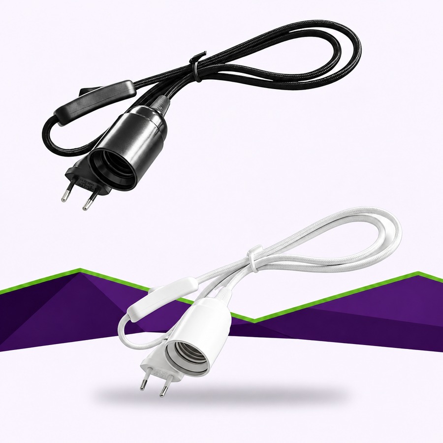 Câble Plug & Play avec douille E27 - 100/300cm - Blanc/Noir