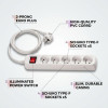 Steckdosenleiste mit 5 Steckdosen – 1 m Kabel – Schalter – MAX 3500 W