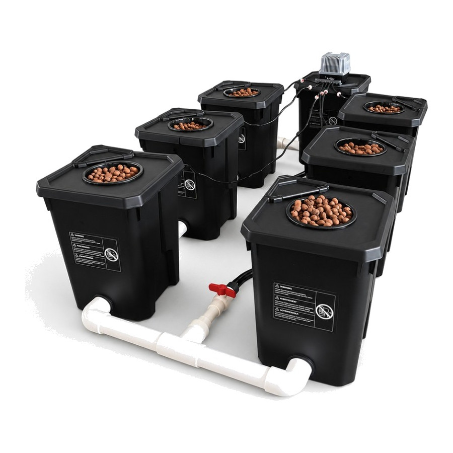 Hydroponisches RDWC-System 6 Töpfe 27L – Zirkulation & Wurzelbelüftung