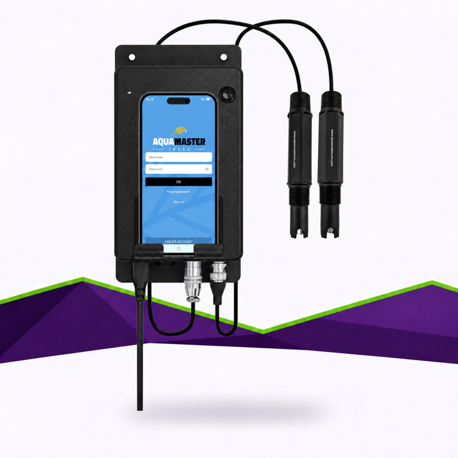 W650 Pro Inline Aqua Master Tools — vernetzter Monitor für pH und EC — Hauptansicht — Smartphone nicht enthalten