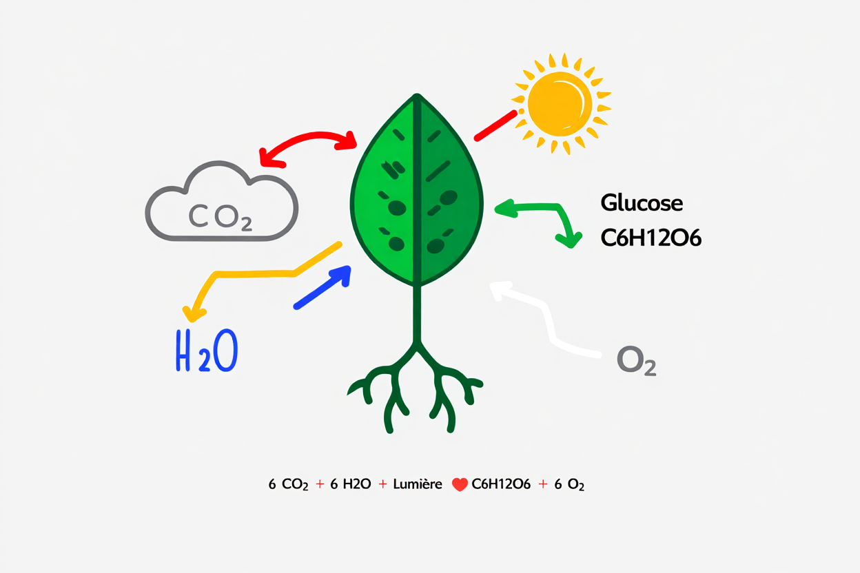 Schema der Photosynthese bei Pflanzen für die 7. Klasse