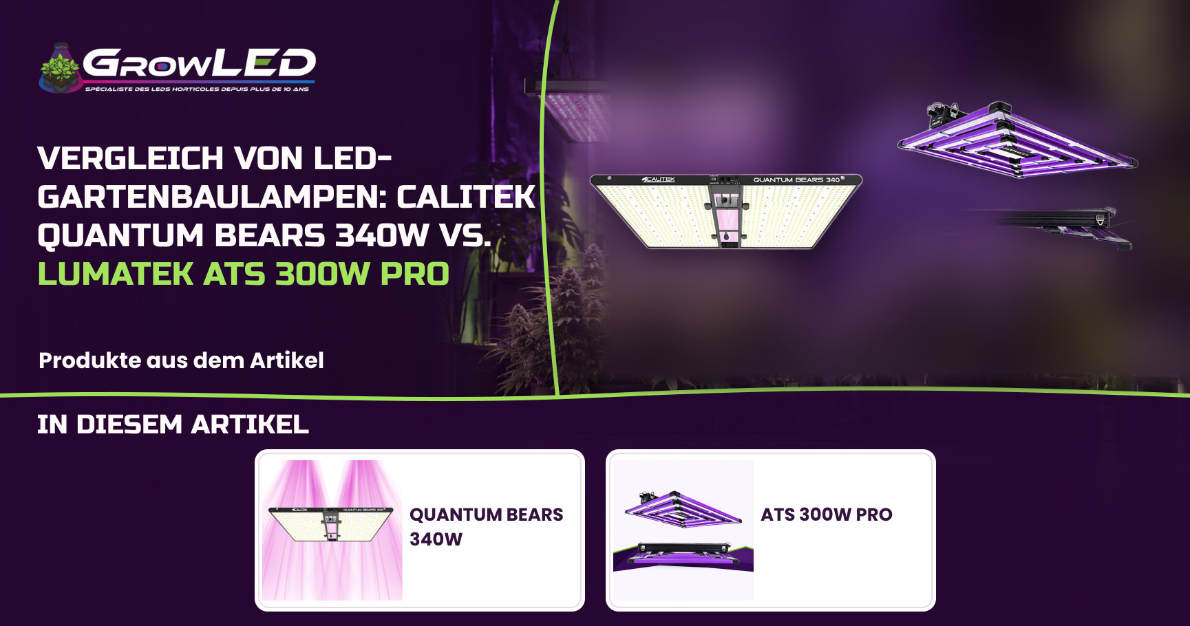 Vergleich von LED-Gartenbaulampen: Calitek Quantum Bears 340W vs. Lumatek ATS 300W PRO