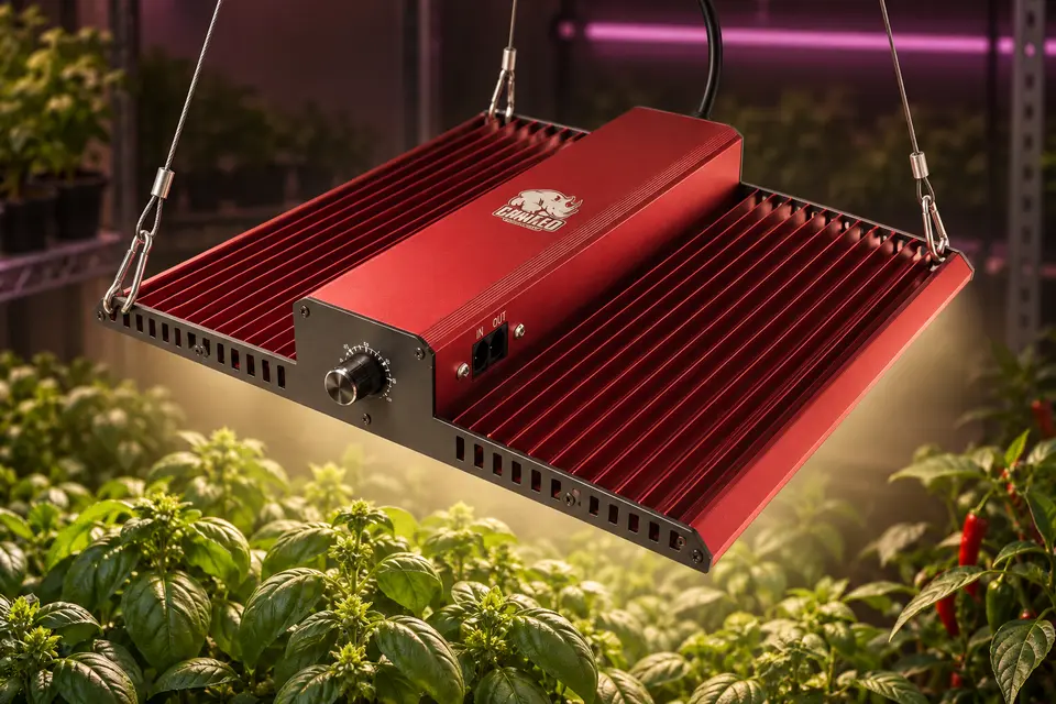 Panneau LED CannaLED Rhino Series 260 PRO au-dessus d'une culture